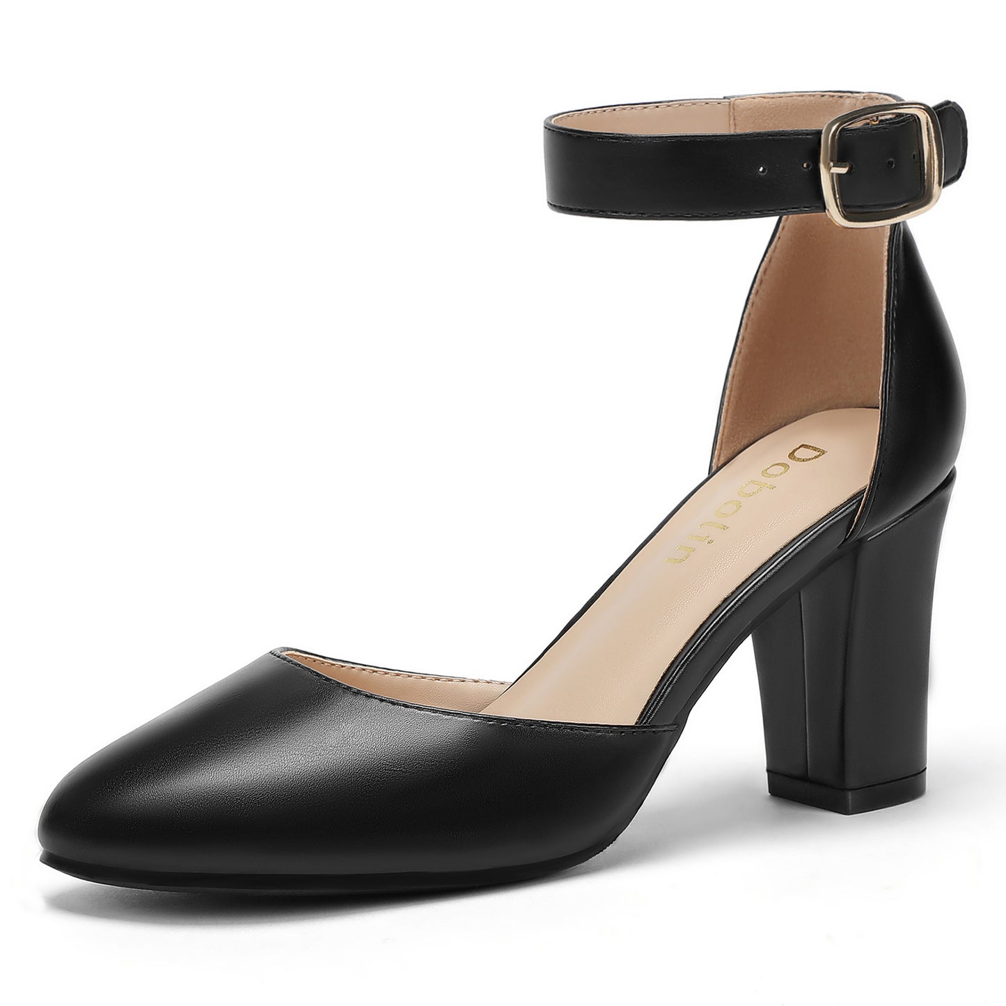 Wide Width Chunky Heels for Women Round Closed Toe Heels Pumps Dress Shoes 3 Inch Ankle Strap Buckle Block Heel Party Wedding Comfortable