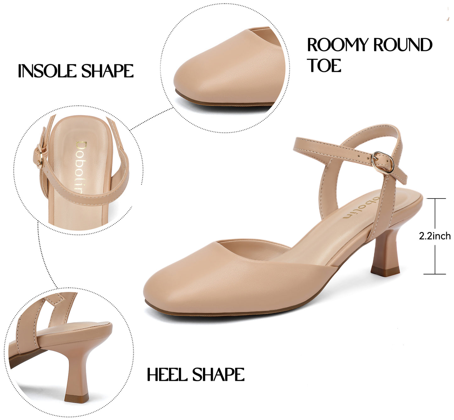 Kitten Heels Closed Toe Dress Shoes for Women Ankle Strap 2.2 Inch Low Stiletto Heels for Women Pumps Wedding Party Office Comfortable