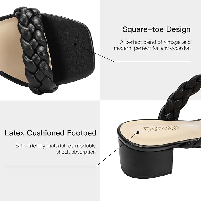 Chunky Heels for Women Braided Dressy Sandals Square Open Toe Summer Shoes
