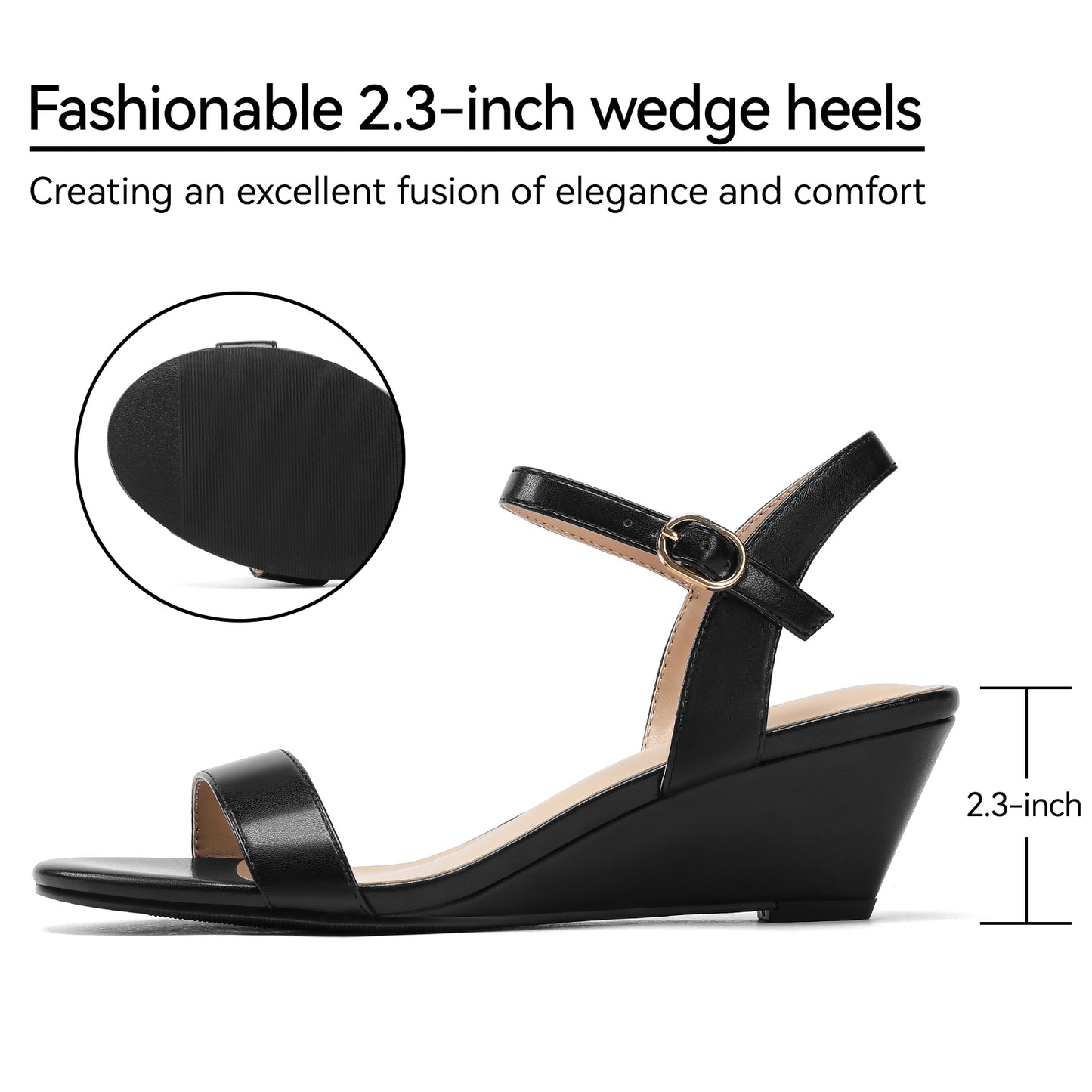 Wide Width Wedge Sandals for Women 2.3 Inch Low Heel Open Toe Ankle Strap Summer Wedding Party Dress Shoes