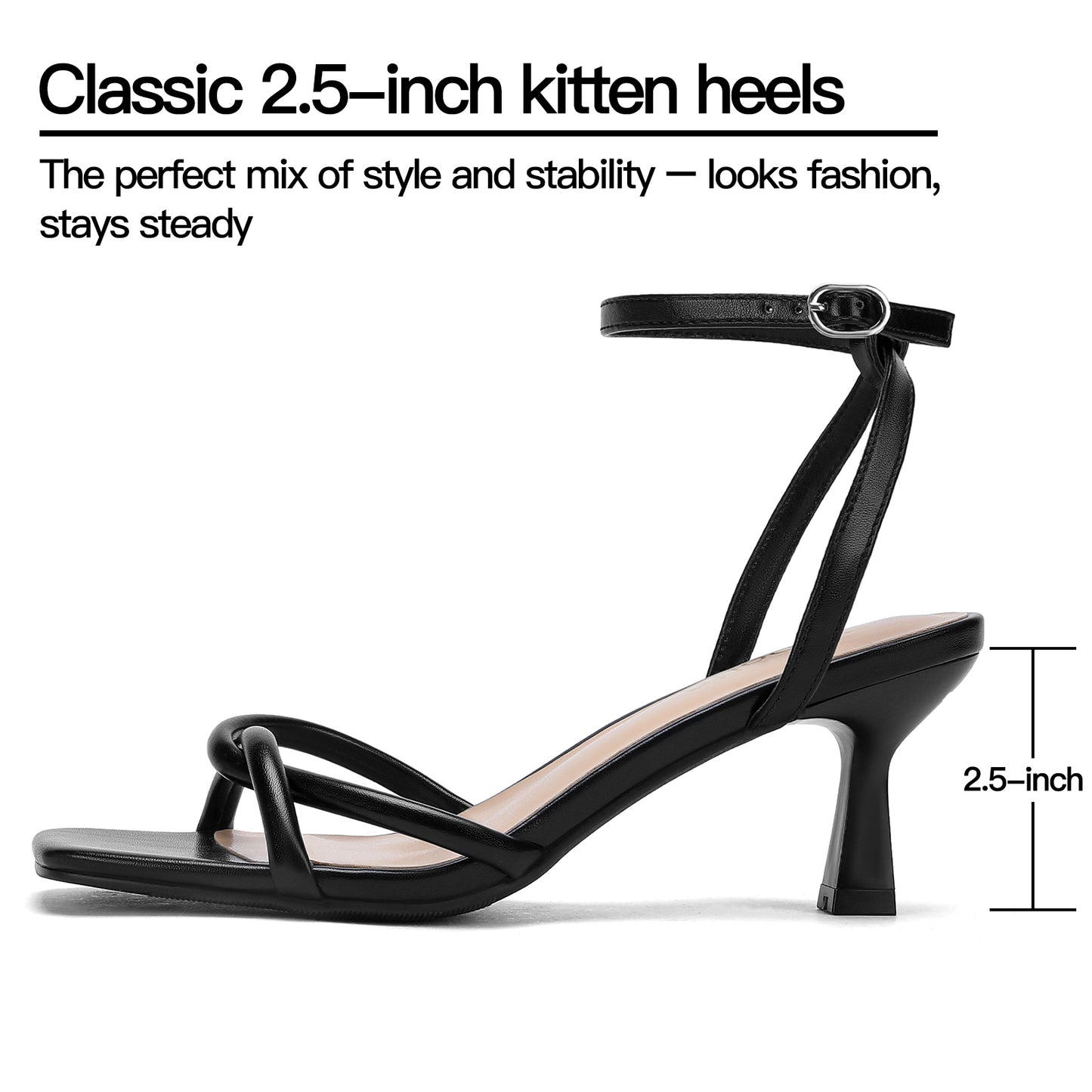 Wide Width Womens Sandals Square Open Toe Kitten Heels Strappy Ankle Strap Sandals Comfortable Dressy Party Wedding Shoes