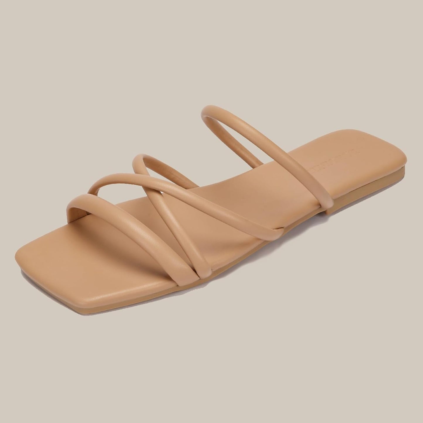 Women's Wide Width Strappy Flat Sandals Dressy Squared Open Toe Slide Sandals Comfortable Trendy Summer Sandals 2024