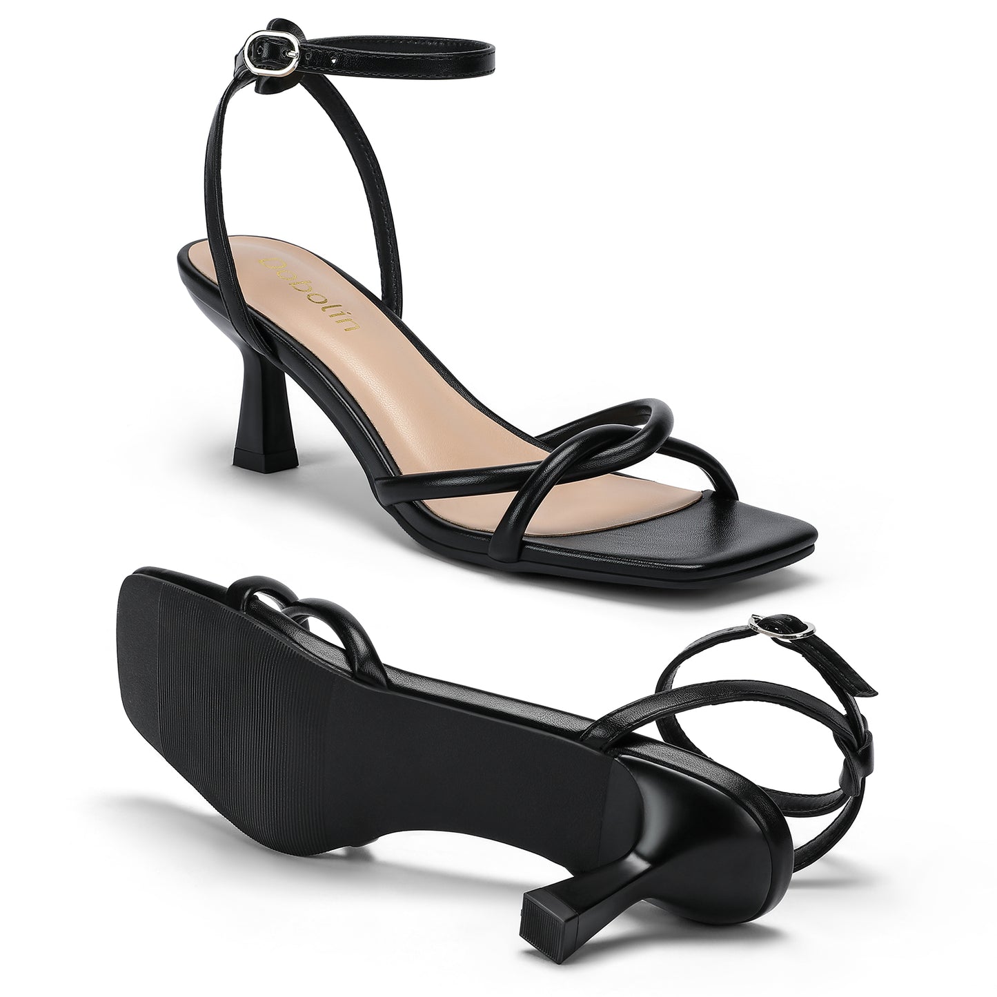 Wide Width Womens Sandals Square Open Toe Kitten Heels Strappy Ankle Strap Sandals Comfortable Dressy Party Wedding Shoes