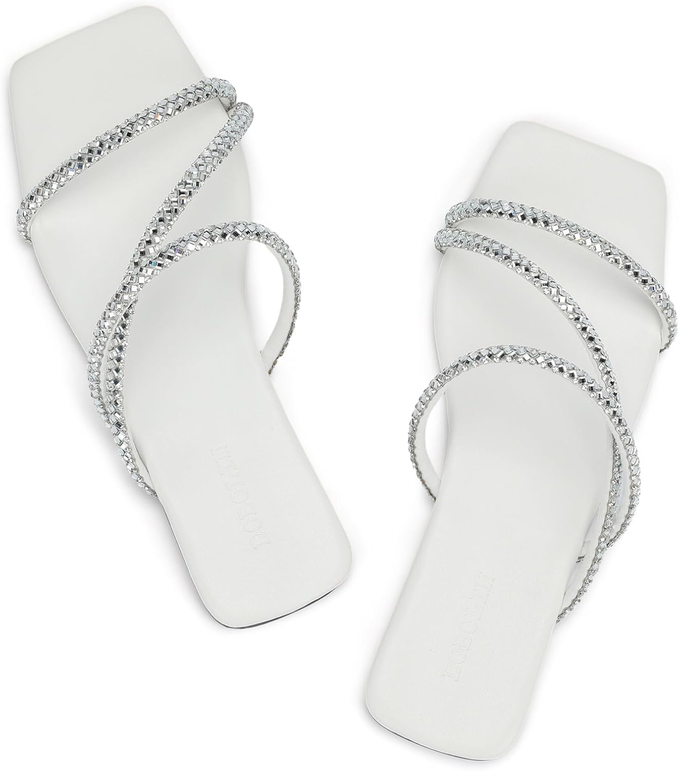 Women's Wide Width Strappy Flat Sandals Dressy Squared Open Toe Slide Sandals Comfortable Trendy Summer Sandals 2024