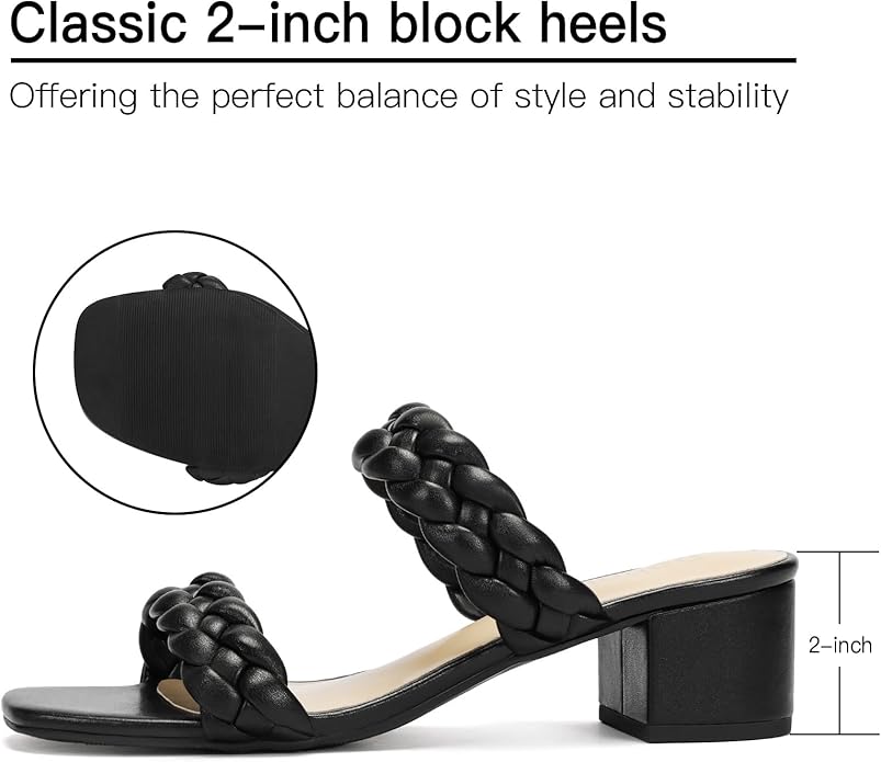 Chunky Heels for Women Braided Dressy Sandals Square Open Toe Summer Shoes