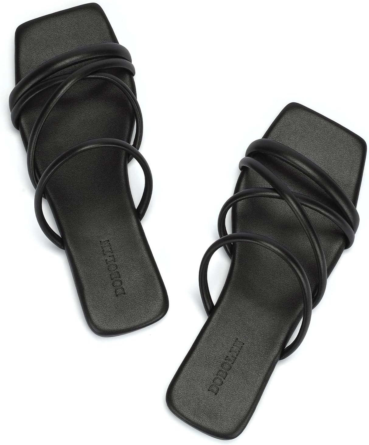 Women's Wide Width Strappy Flat Sandals Dressy Squared Open Toe Slide Sandals Comfortable Trendy Summer Sandals 2024
