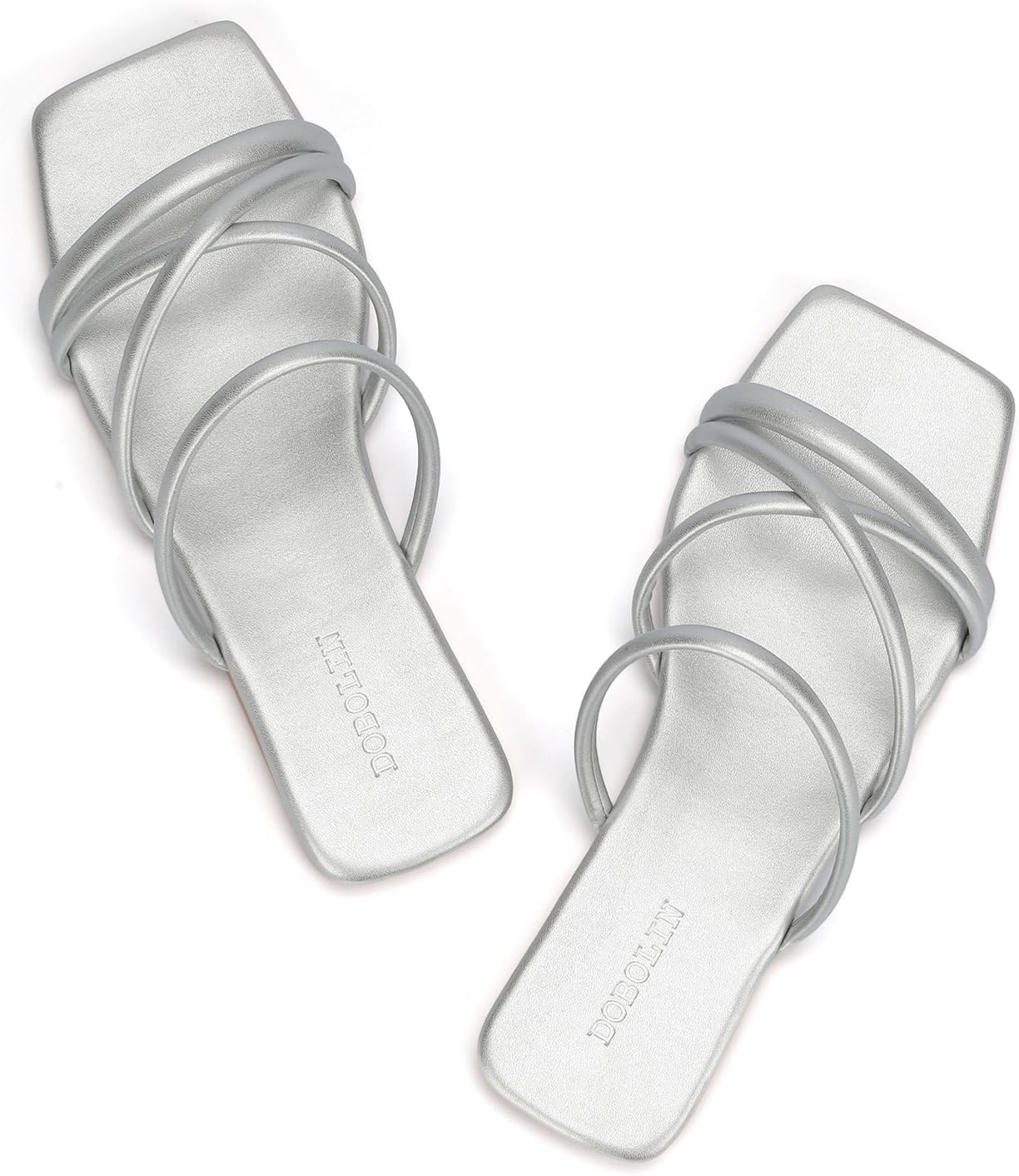 Women's Wide Width Strappy Flat Sandals Dressy Squared Open Toe Slide Sandals Comfortable Trendy Summer Sandals 2024