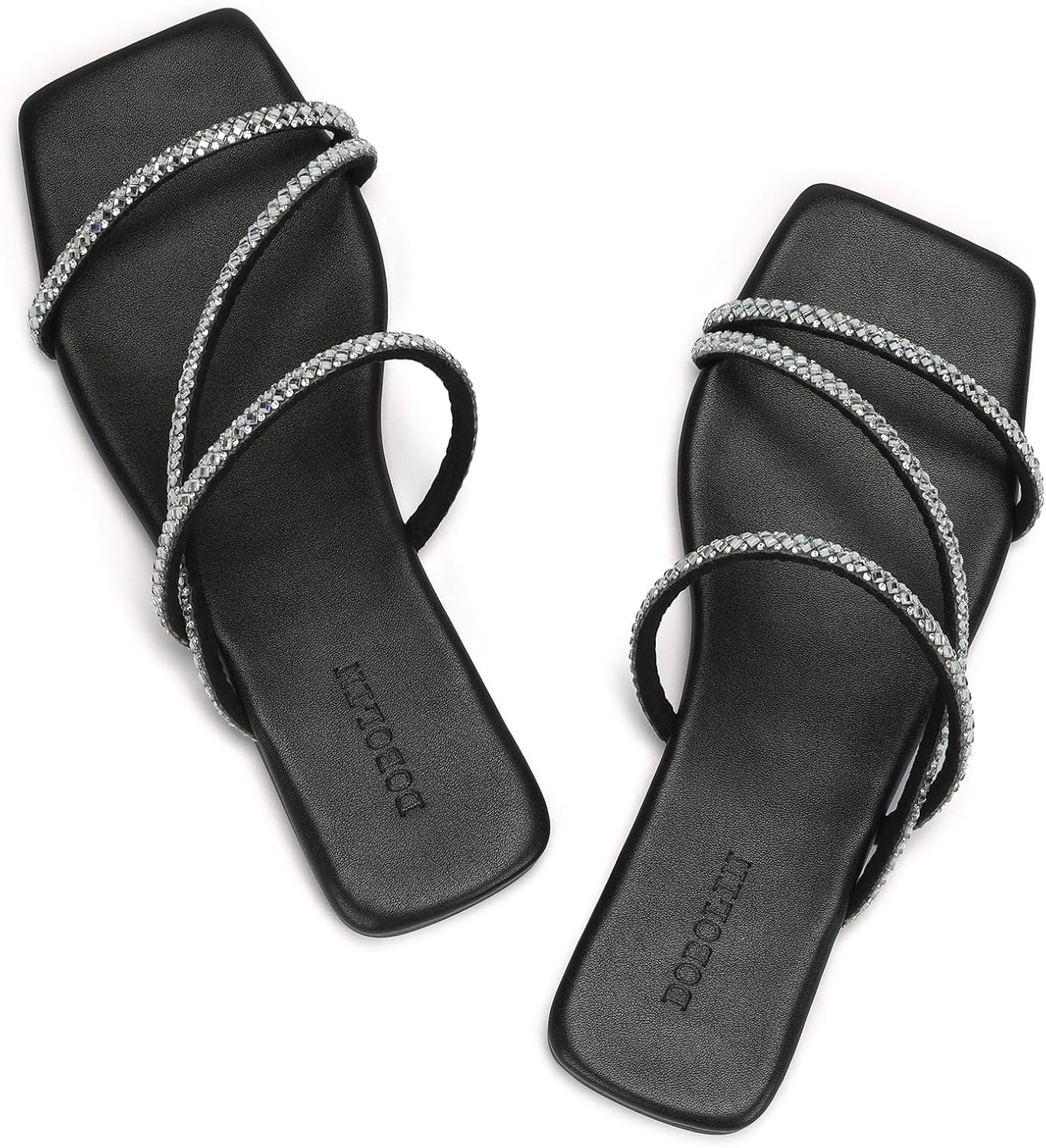Women's Wide Width Strappy Flat Sandals Dressy Squared Open Toe Slide Sandals Comfortable Trendy Summer Sandals 2024