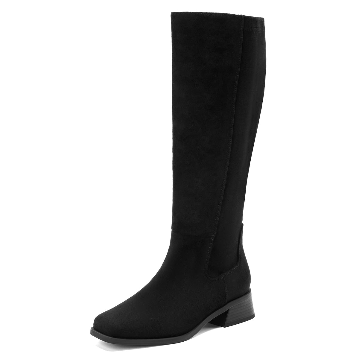 DOBOLIN Women's Wide Calf Knee High Boots Square Toe 1.6" Low Block Heel