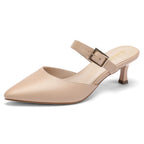 Women Kitten Heel Mules Pointed Toe Slip On Backless Dress Shoes