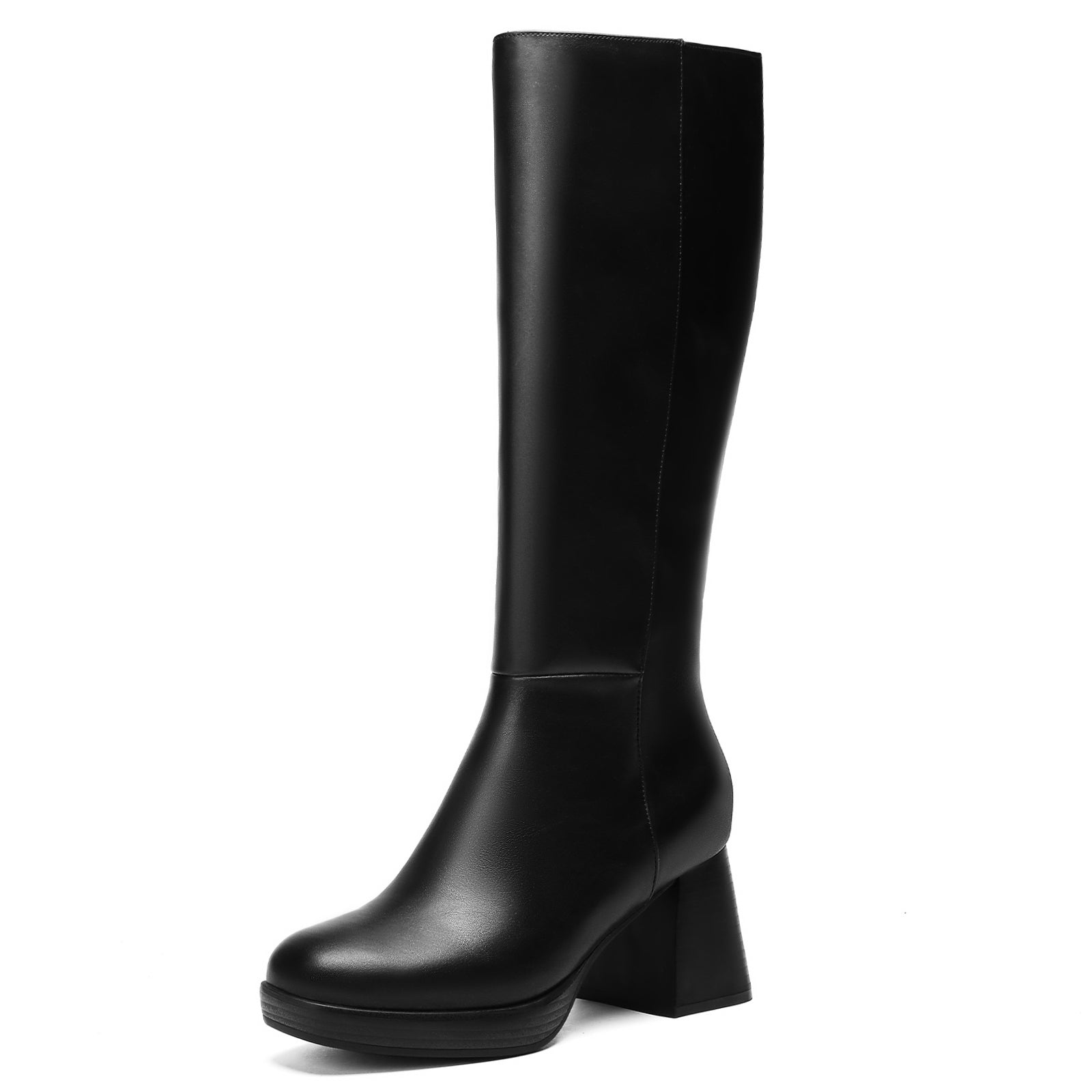 Knee High Boots with Square Toe Chunky Block Heels
