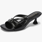 Kitten Heels for Women Square Toe Slip On Kitten Mule Sandals Comfortable 2.2 Inch Heels with Buckle Casual Party Wedding Dress Shoe