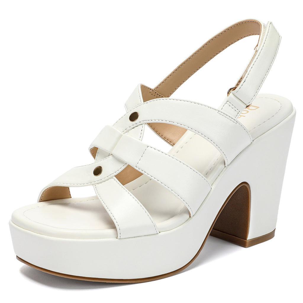 Platform Heels for Women Chunky High Heel Sandals with Ankle Strap Comfortable Peep Toe Wedge Dress Shoes for Wedding Evening Party