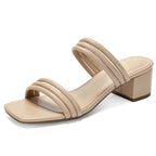Women's Strappy Heels Block Open Toe Low Heel Chunky Mules Sandals Slip On Dress Shoes for Party Wedding