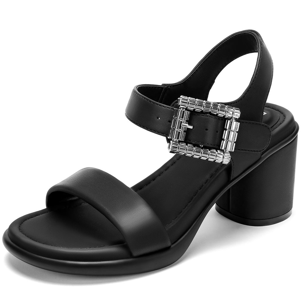 Wide Width Heels for Women 3 Inch Chunky Block Platform Heels Sandals Elastic Ankle Strap Open Toe Comfortable Low Heel Dress Shoes for Women Wedding Bride Party