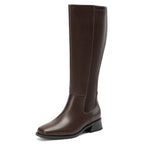 DOBOLIN Women's Wide Calf Knee High Boots Square Toe 1.6" Low Block Heel