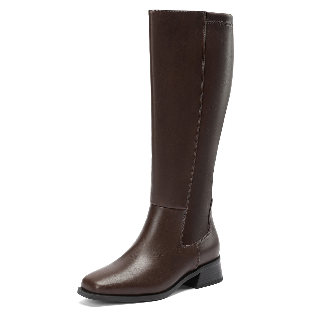 DOBOLIN Women's Wide Calf Knee High Boots Square Toe 1.6" Low Block Heel