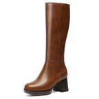 Knee High Boots with Square Toe Chunky Block Heels