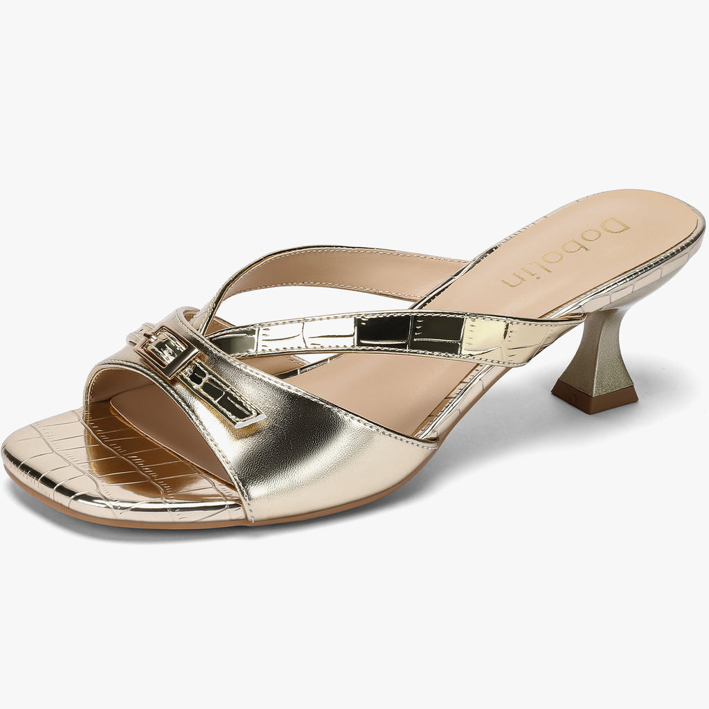 Kitten Heels for Women Square Toe Slip On Kitten Mule Sandals Comfortable 2.2 Inch Heels with Buckle Casual Party Wedding Dress Shoe