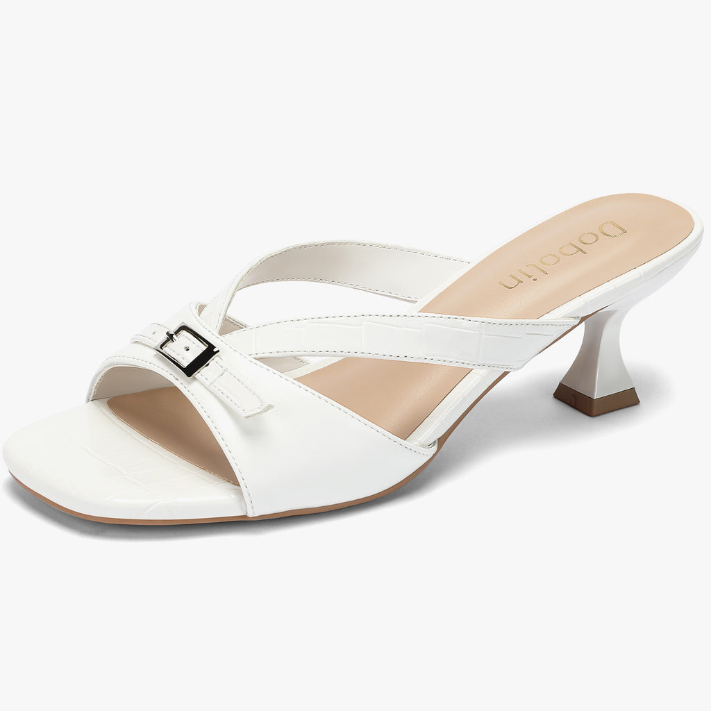 Kitten Heels for Women Square Toe Slip On Kitten Mule Sandals Comfortable 2.2 Inch Heels with Buckle Casual Party Wedding Dress Shoe