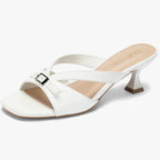 Kitten Heels for Women Square Toe Slip On Kitten Mule Sandals Comfortable 2.2 Inch Heels with Buckle Casual Party Wedding Dress Shoe