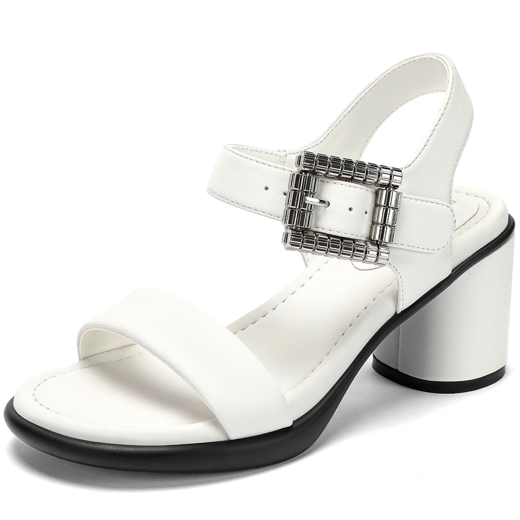 Wide Width Heels for Women 3 Inch Chunky Block Platform Heels Sandals Elastic Ankle Strap Open Toe Comfortable Low Heel Dress Shoes for Women Wedding Bride Party