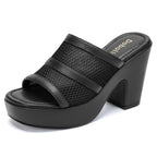 Womens Platform Sandals Chunky Block Heels Slip on Square Open Toe Mesh Knit Comfortable Dressy Summer Party Shoes