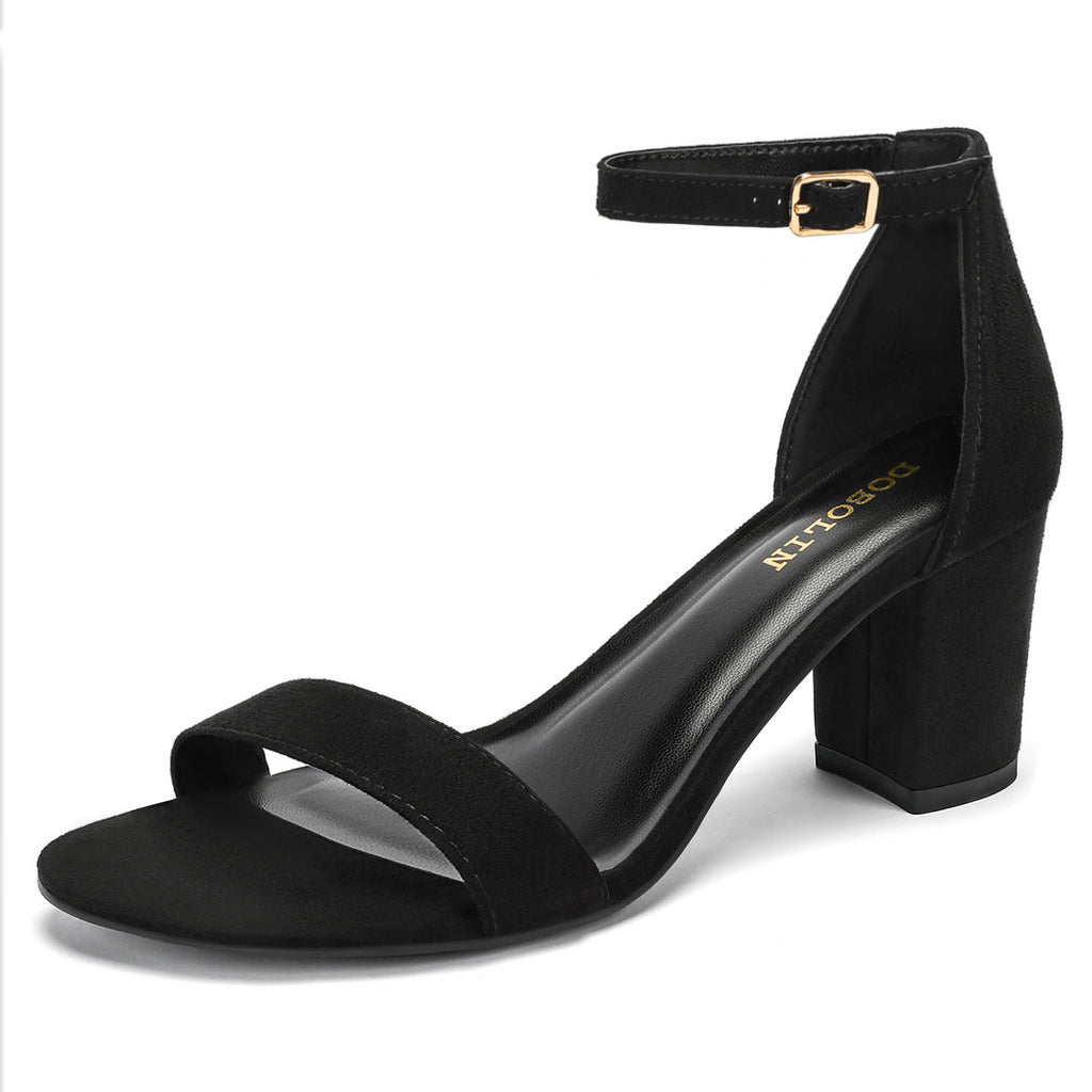 Women's Heeled Sandals Open Toe Ankle Strap 2.5-Inch Chunky Heels Dress Shoes Wide Feet Friendly