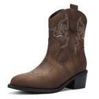 Wide Cowboy Boots Retro Embroidered