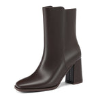 DOBOLIN Women's Ankle Boots Square Toe Chunky Block Heel Booties Side Zipper Wide Width Dress Boots for Fall Winter Outfits