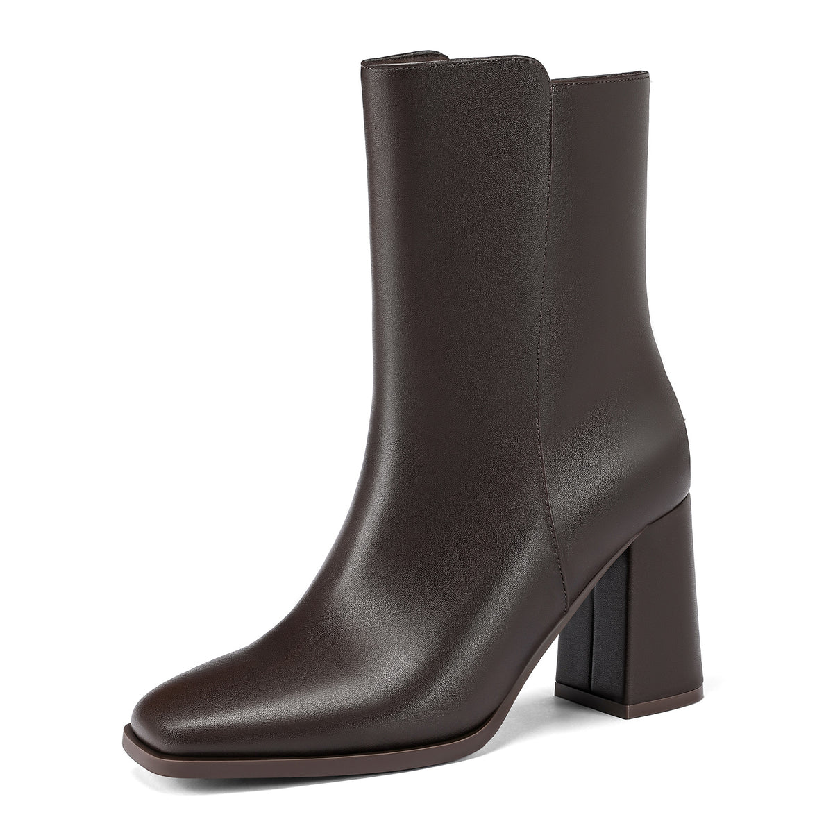 DOBOLIN Women's Ankle Boots Square Toe Chunky Block Heel Booties Side Zipper Wide Width Dress Boots for Fall Winter Outfits