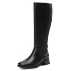 DOBOLIN Women's Wide Calf Knee High Boots Square Toe 1.6" Low Block Heel