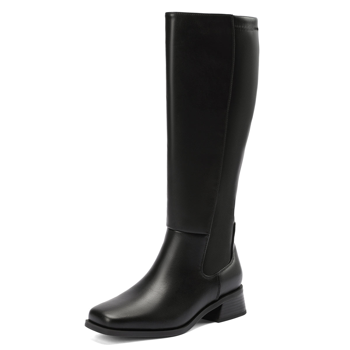 DOBOLIN Women's Wide Calf Knee High Boots Square Toe 1.6" Low Block Heel