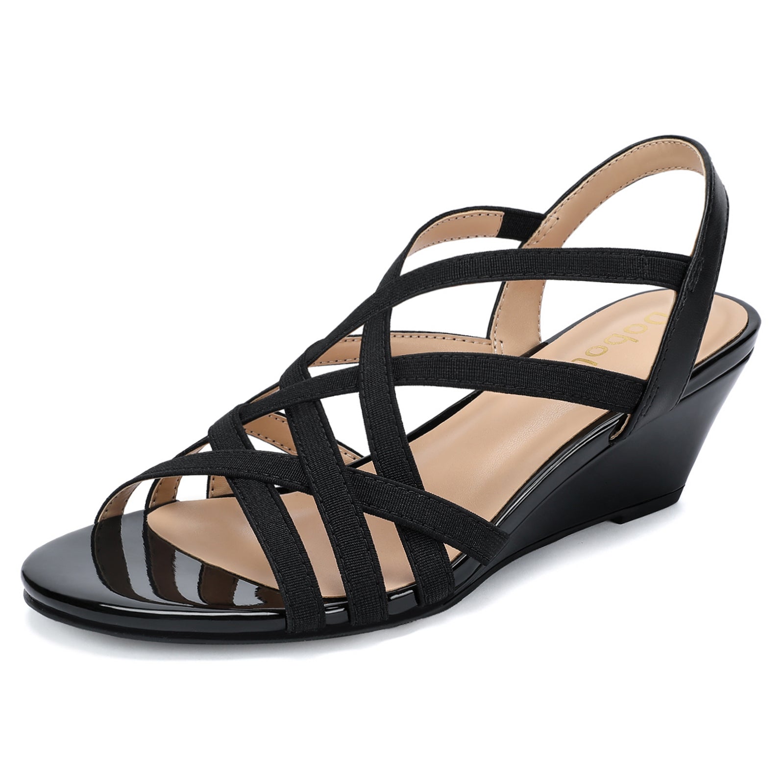 Women's Wide Width Wedge Sandals Wedding Party Dress Sandals Elastic Strap Open Toe Low Heel Comfortable Casual Summer Shoes