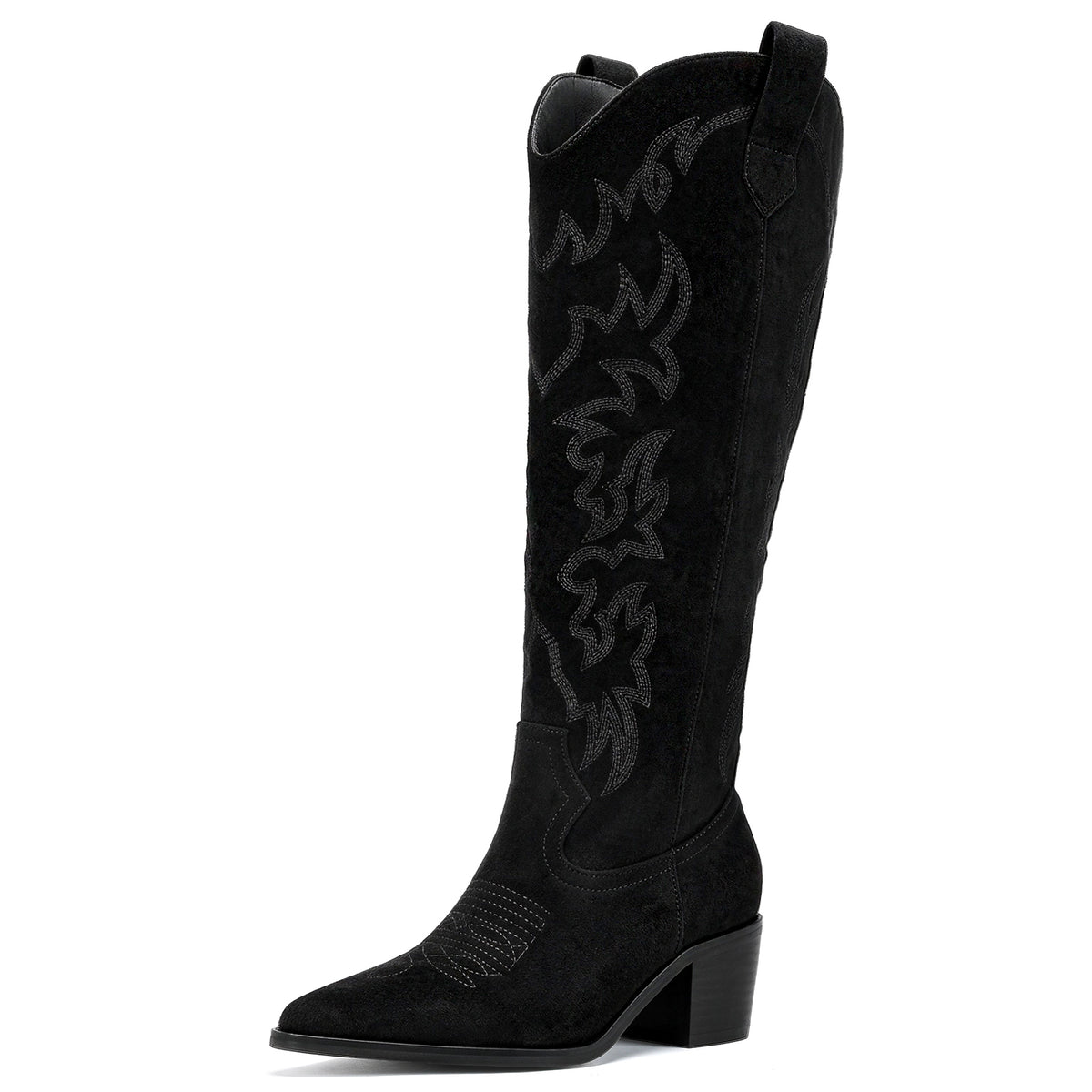DOBOLIN Womens Wide Calf Western Cowboy Boots Knee High Snip Toe Block Heel