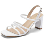 Womens Sandals Square Open Toe 2.7 Inch Strappy Heels Sandals