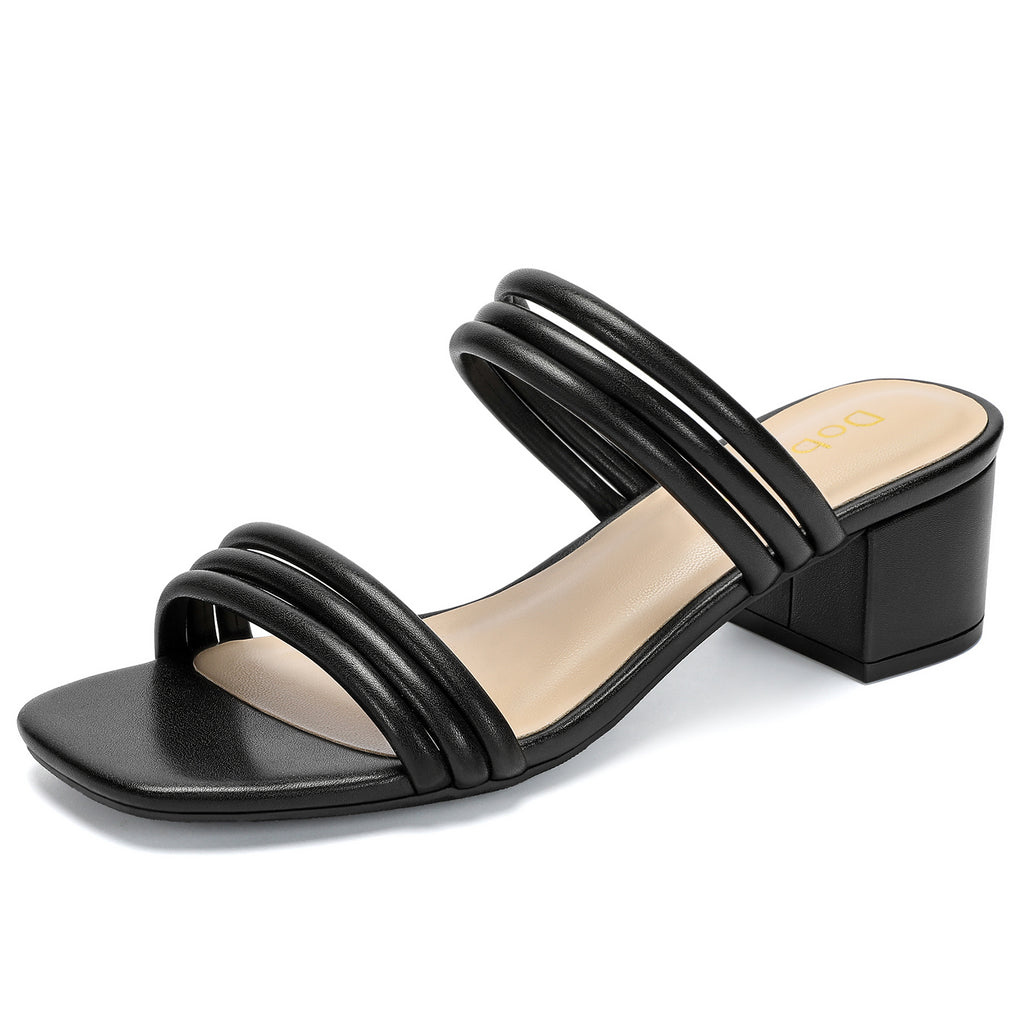Women's Strappy Heels Block Open Toe Low Heel Chunky Mules Sandals Slip On Dress Shoes for Party Wedding