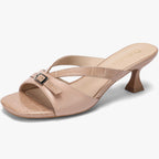 Kitten Heels for Women Square Toe Slip On Kitten Mule Sandals Comfortable 2.2 Inch Heels with Buckle Casual Party Wedding Dress Shoe