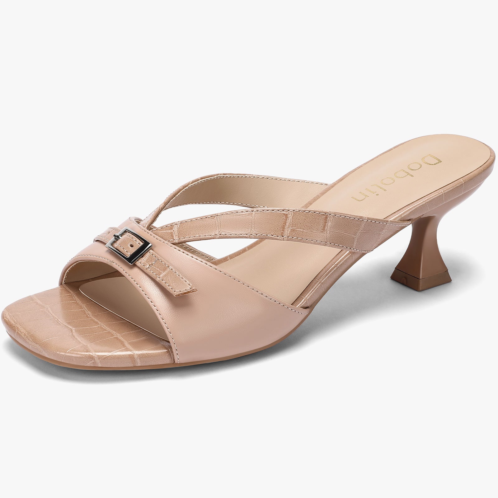 Kitten Heels for Women Square Toe Slip On Kitten Mule Sandals Comfortable 2.2 Inch Heels with Buckle Casual Party Wedding Dress Shoe