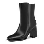 DOBOLIN Women's Ankle Boots Square Toe Chunky Block Heel Booties Side Zipper Wide Width Dress Boots for Fall Winter Outfits