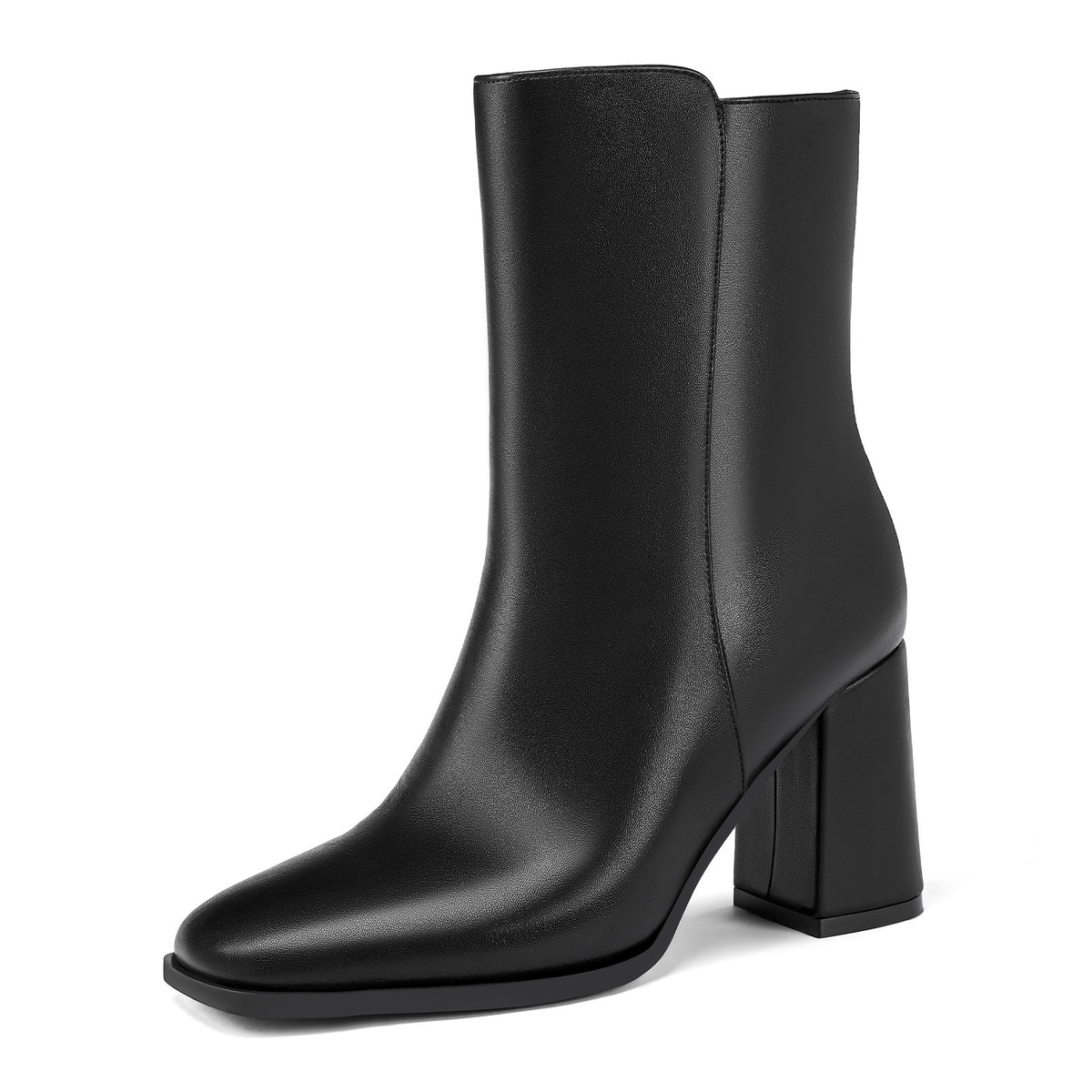 DOBOLIN Women's Ankle Boots Square Toe Chunky Block Heel Booties Side Zipper Wide Width Dress Boots for Fall Winter Outfits