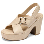 Platform Heels for Women 4 inch Chunky Block Wedge Sandals Square Open Toe Crossover Ankle Strap Heels Work Wedding Dress Shoes