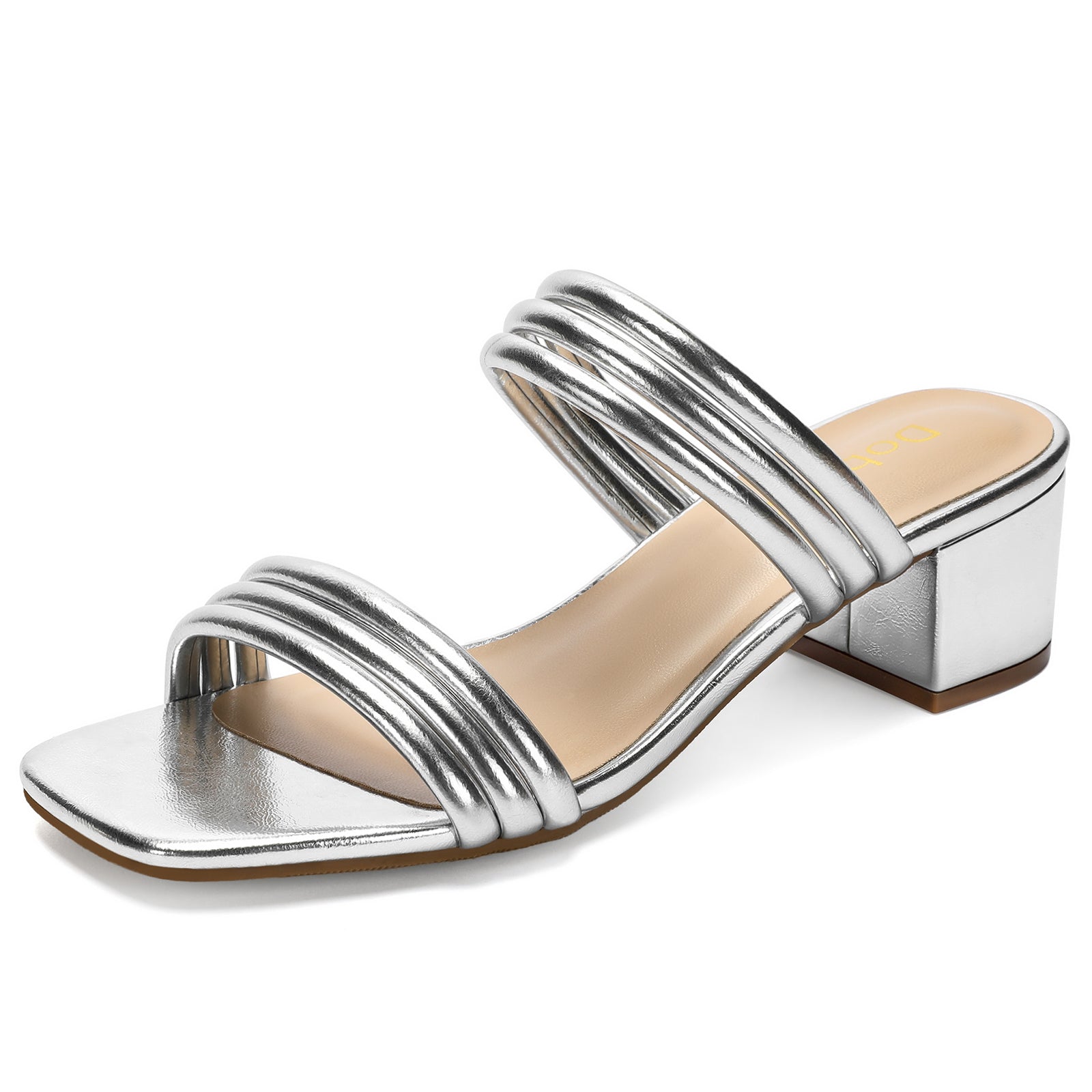 Women's Strappy Heels Block Open Toe Low Heel Chunky Mules Sandals Slip On Dress Shoes for Party Wedding