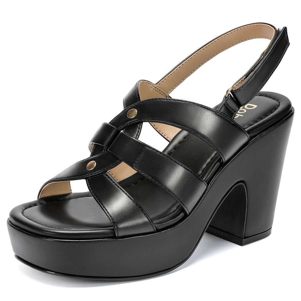 Platform Heels for Women Chunky High Heel Sandals with Ankle Strap Comfortable Peep Toe Wedge Dress Shoes for Wedding Evening Party