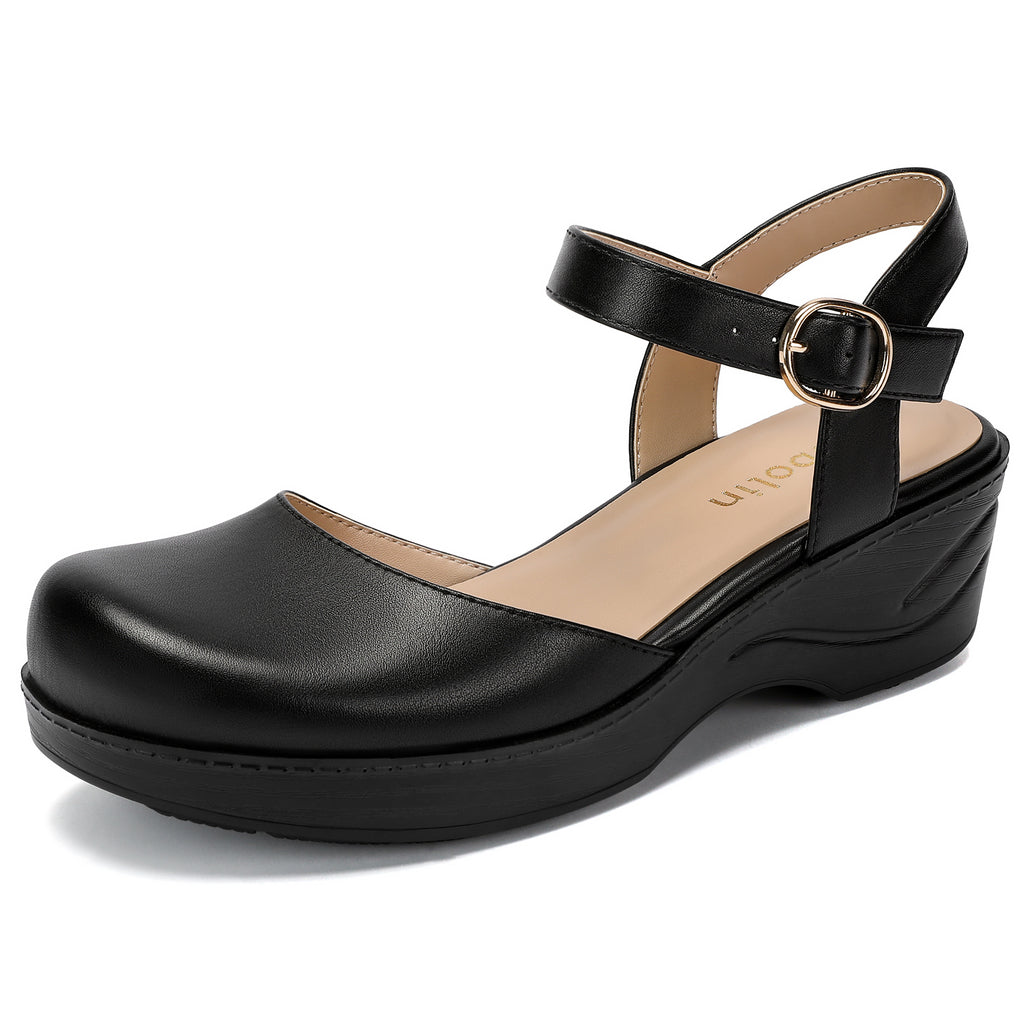 Women's Closed Toe Sandals, Mary Janes for Women with Arch Support Non Slip Rocker Sole, Comfort Walking Shoes for Long Standing Work, Food Service, Nursing Shoes