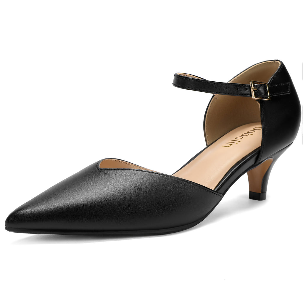 Comfort Kitten Heels Pumps for Women Low Heels Ankle Strap Elegant Pointed Closed Toe Dress Dance Shoes for Party Wedding