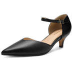 Comfort Kitten Heels Pumps for Women Low Heels Ankle Strap Elegant Pointed Closed Toe Dress Dance Shoes for Party Wedding