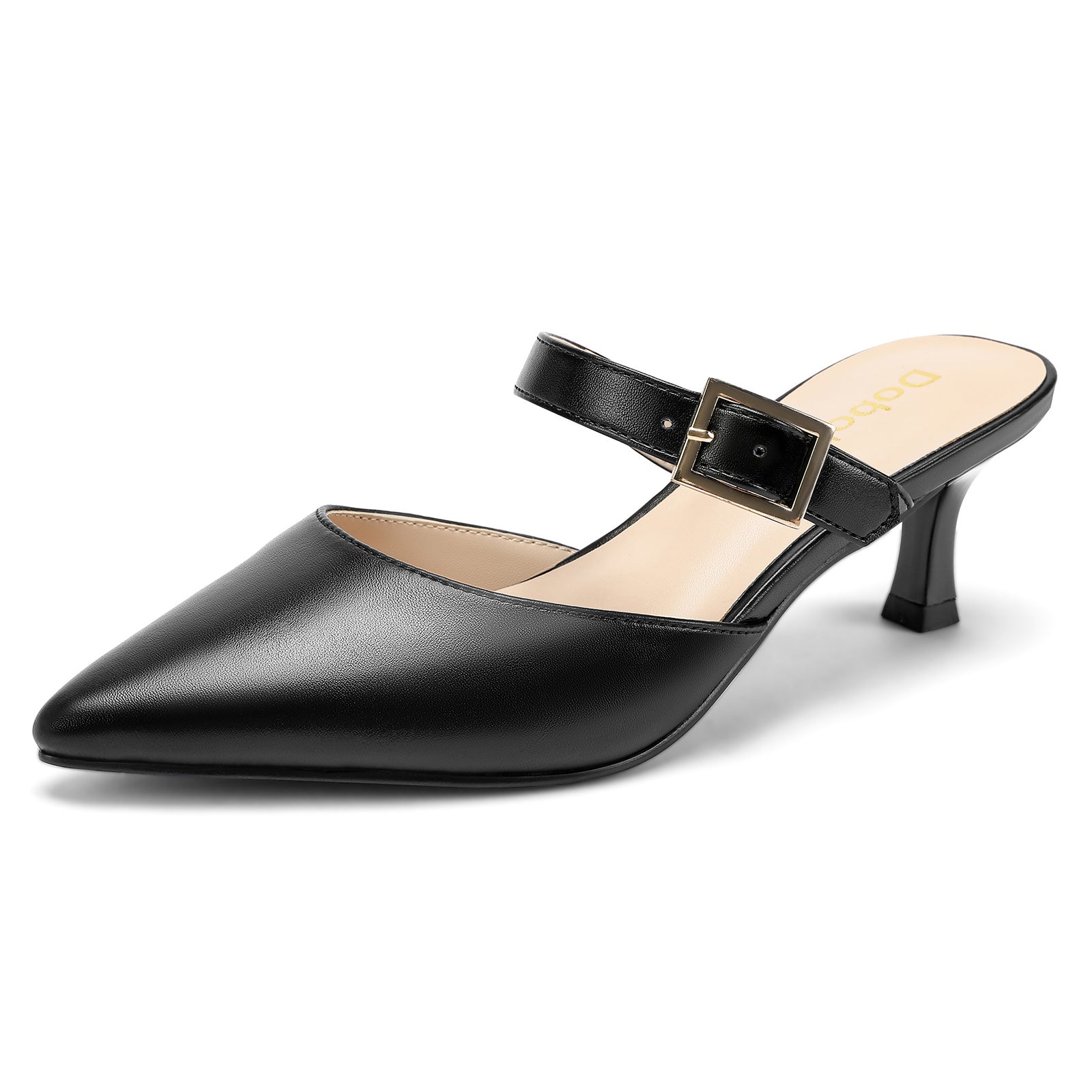 Women Kitten Heel Mules Pointed Toe Slip On Backless Dress Shoes