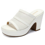 Womens Platform Sandals Chunky Block Heels Slip on Square Open Toe Mesh Knit Comfortable Dressy Summer Party Shoes
