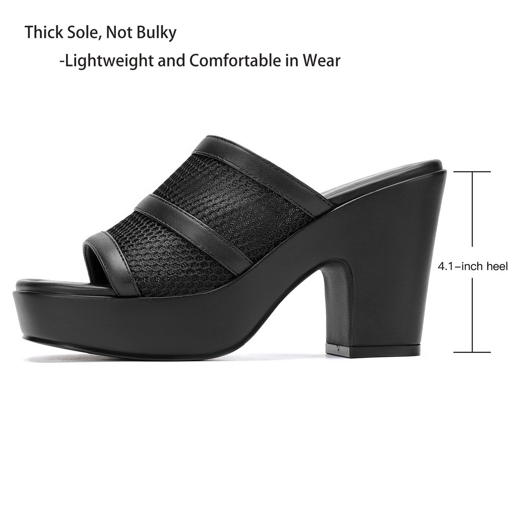 Womens Platform Sandals Chunky Block Heels Slip on Square Open Toe Mesh Knit Comfortable Dressy Summer Party Shoes